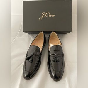 JCrew Biella tassel loafers. Black sz 7.5 Italian Leather As New Condition